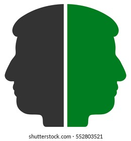 Dual Face vector pictograph. Style is flat graphic bicolor symbol, green and gray colors, white background.