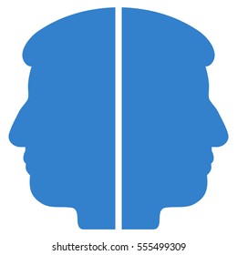 Dual Face vector pictograph. Style is flat graphic symbol, cobalt color, white background.