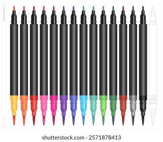 Dual felt tip pens. Vector illustration. Fill and stroke.