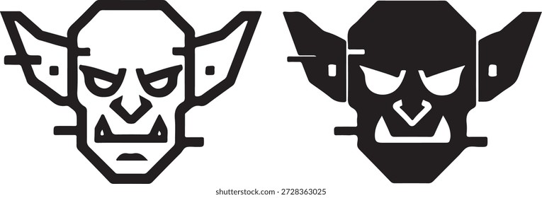 Dual goblin faces isolated on white background, Glitch Vector, illustration