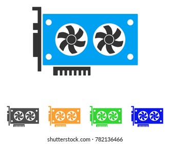 Dual Gpu Videocard icon. Vector illustration style is a flat iconic dual gpu videocard symbol with gray, green, blue, yellow color versions. Designed for web and software interfaces.