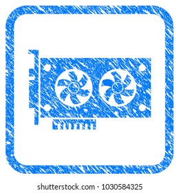 Dual Gpu Videocard rubber seal stamp watermark. Icon vector symbol with grunge design and dirty texture in rounded square frame. Scratched blue sign on a white background.