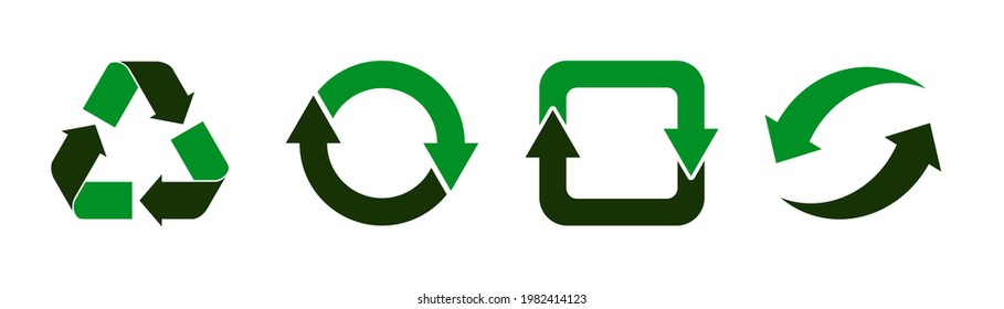 dual green colors different shaped recycling icons set