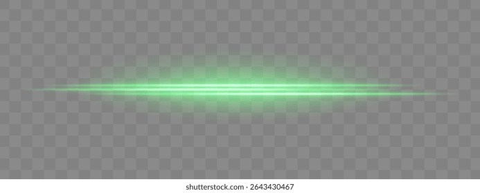 Doble haz de luz Horizontal verde con brillo suave y desenfoque de movimiento sobre fondo transparente. Racha de energía futurista ideal para el diseño de interfaz de usuario, superposiciones de ciencia ficción o efectos de velocidad.