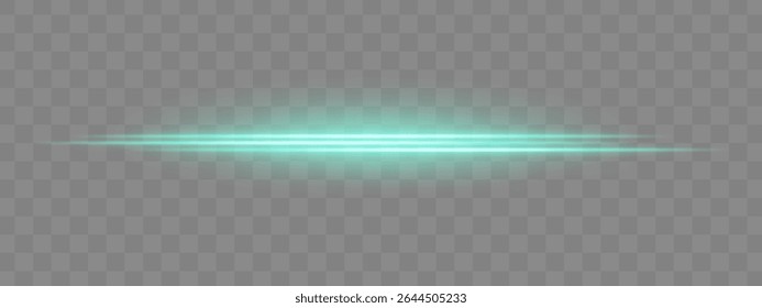 Dual green horizontal light beams with soft glow and motion blur on transparent background. Futuristic energy streak ideal for UI design, sci-fi overlays, or speed effects.
