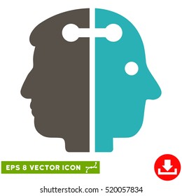 Dual Head Connection EPS vector icon. Illustration style is flat iconic bicolor grey and cyan symbol on white background.