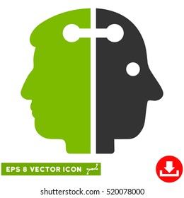 Dual Head Connection EPS vector pictogram. Illustration style is flat iconic bicolor eco green and gray symbol on white background.