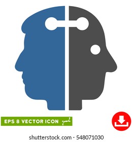 Dual Head Connection EPS vector pictogram. Illustration style is flat iconic bicolor cobalt and gray symbol on white background.