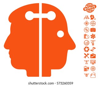 Dual Head Connection icon with bonus copter service symbols. Vector illustration style is flat iconic symbols on white background.