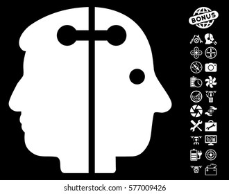 Dual Head Connection icon with bonus copter service pictures. Vector illustration style is flat iconic white symbols on black background.