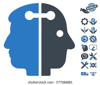 Dual Head Connection icon with bonus configuration pictograph collection. Vector illustration style is flat iconic smooth blue symbols on white background.