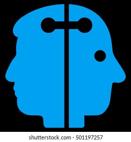 Dual Head Connection vector icon. Style is flat graphic symbol, blue color, black background.