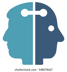 Dual Head Connection vector icon. Style is flat graphic bicolor symbol, cyan and blue colors, white background.