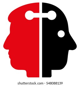 Dual Head Connection vector icon. Style is flat graphic bicolor symbol, intensive red and black colors, white background.