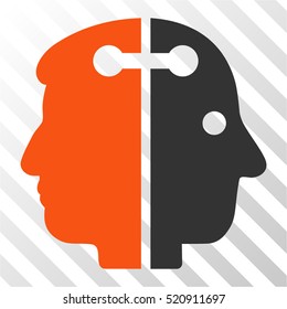 Dual Head Connection vector pictogram. Illustration style is flat iconic bicolor orange and gray symbol on a hatch transparent background.