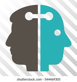 Dual Head Connection vector pictograph. Illustration style is flat iconic bicolor grey and cyan symbol on a hatched transparent background.