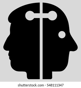 Dual Head Connection vector pictograph. Style is flat graphic symbol, black color, light gray background.