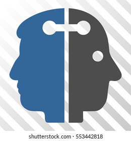 Dual Head Connection vector pictograph. Illustration style is flat iconic bicolor cobalt and gray symbol on a hatch transparent background.