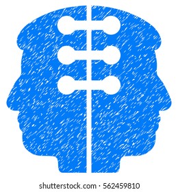 Dual Head Interface grainy textured icon for overlay watermark stamps. Flat symbol with dust texture. Dotted vector blue ink rubber seal stamp with grunge design on a white background.