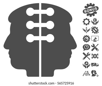 Dual Head Interface icon with bonus configuration clip art. Vector illustration style is flat iconic gray symbols on white background.