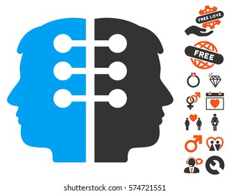 Dual Head Interface icon with bonus romantic symbols. Vector illustration style is flat iconic elements for web design, app user interfaces.