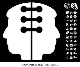 Dual Head Interface icon with free bonus images. Vector illustration style is flat iconic symbols, white color, black background.