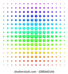 Dual Head Interface icon spectrum halftone pattern. Vector dual head interface symbols arranged into halftone grid with vertical spectral gradient. Designed for backgrounds,