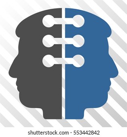 Dual Head Interface vector pictograph. Illustration style is flat iconic bicolor cobalt and gray symbol on a hatch transparent background.