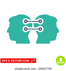 Dual Heads Interface Connection EPS vector pictograph. Illustration style is flat iconic bicolor cobalt and cyan symbol on white background.