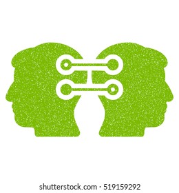 Dual Heads Interface Connection grainy textured icon for overlay watermark stamps. Flat symbol with scratched texture.