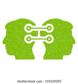 Dual Heads Interface Connection grainy textured icon for overlay watermark stamps. Flat symbol with unclean texture.