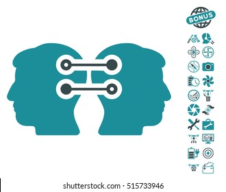 Dual Heads Interface Connection icon with bonus drone service icon set. Vector illustration style is flat iconic symbols on white background.