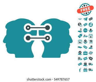 Dual Heads Interface Connection icon with free bonus images. Vector illustration style is flat iconic symbols, soft blue colors, white background.