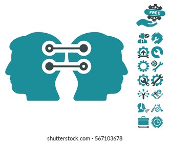 Dual Heads Interface Connection icon with bonus configuration images. Vector illustration style is flat iconic soft blue symbols on white background.
