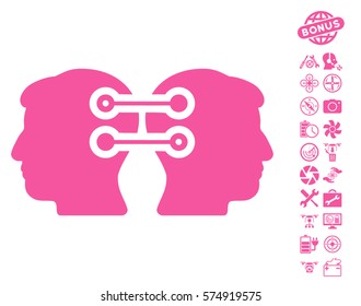 Dual Heads Interface Connection icon with bonus copter tools design elements. Vector illustration style is flat iconic symbols on white background.