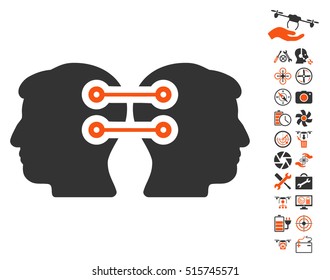 Dual Heads Interface Connection pictograph with bonus uav tools clip art. Vector illustration style is flat iconic symbols on white background.