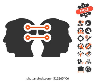 Dual Heads Interface Connection pictograph with bonus tools images. Vector illustration style is flat iconic orange and gray symbols on white background.