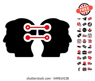 Dual Heads Interface Connection pictograph with free bonus images. Vector illustration style is flat iconic symbols, intensive red and black colors, white background.