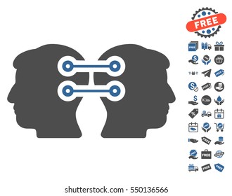 Dual Heads Interface Connection pictograph with free bonus pictures. Vector illustration style is flat iconic symbols, cobalt and gray colors, white background.