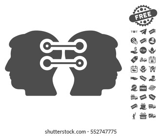 Dual Heads Interface Connection pictograph with free bonus icon set. Vector illustration style is flat iconic symbols, gray color, white background.