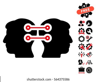 Dual Heads Interface Connection pictograph with bonus tools icon set. Vector illustration style is flat iconic intensive red and black symbols on white background.