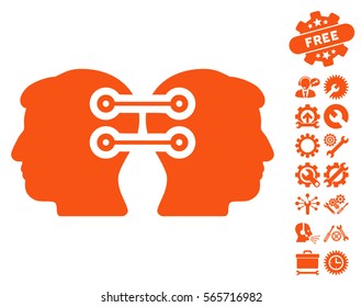 Dual Heads Interface Connection pictograph with bonus configuration symbols. Vector illustration style is flat iconic orange symbols on white background.