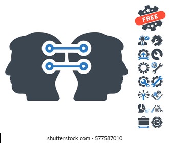 Dual Heads Interface Connection pictograph with bonus configuration icon set. Vector illustration style is flat iconic smooth blue symbols on white background.