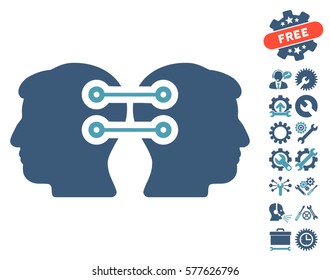 Dual Heads Interface Connection pictograph with bonus options images. Vector illustration style is flat iconic cyan and blue symbols on white background.