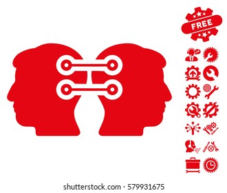 Dual Heads Interface Connection pictograph with bonus service design elements. Vector illustration style is flat iconic red symbols on white background.