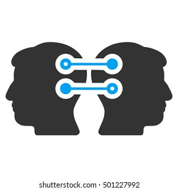 Dual Heads Interface Connection vector pictograph. Style is flat graphic bicolor symbol, blue and gray colors, white background.