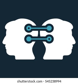 Dual Heads Interface Connection vector pictograph. Style is flat graphic bicolor symbol, blue and white colors, dark blue background.