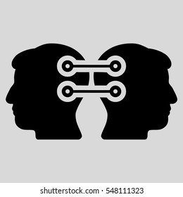 Dual Heads Interface Connection vector pictogram. Style is flat graphic symbol, black color, light gray background.