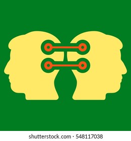 Dual Heads Interface Connection vector icon. Style is flat graphic bicolor symbol, orange and yellow colors, green background.