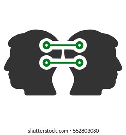Dual Heads Interface Connection vector pictogram. Style is flat graphic bicolor symbol, green and gray colors, white background.